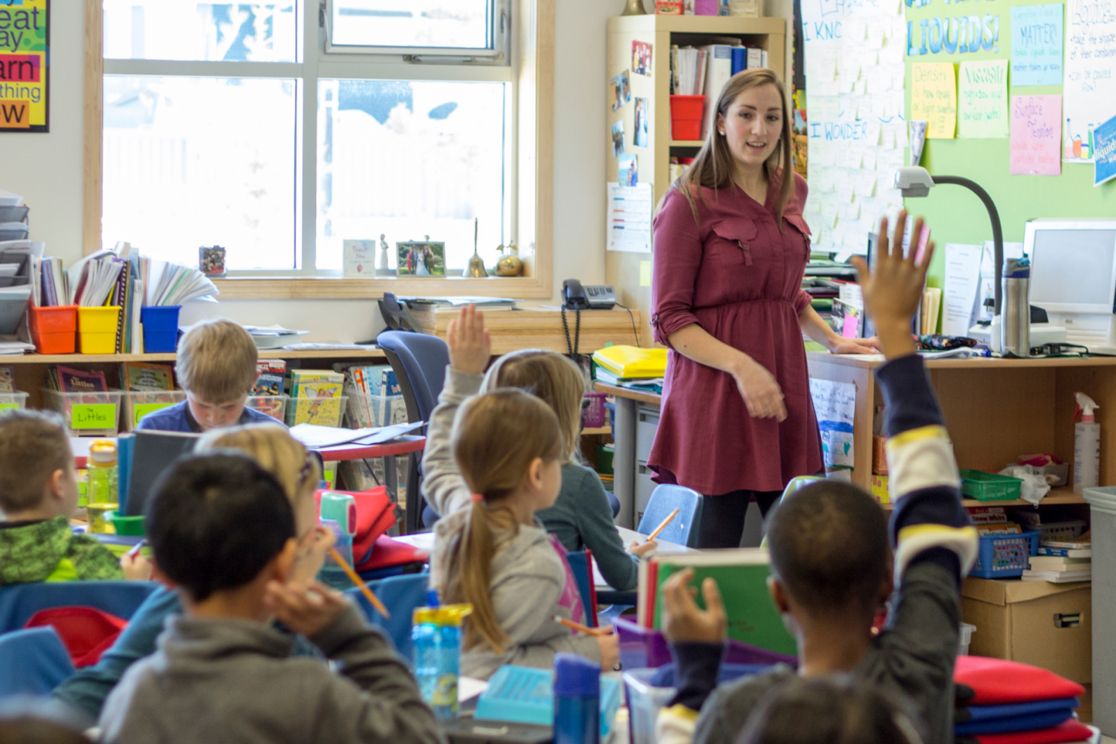 student teacher in elementary class