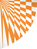 Radiating orange and white shapes form the bottom right quadrant of the U of A shield